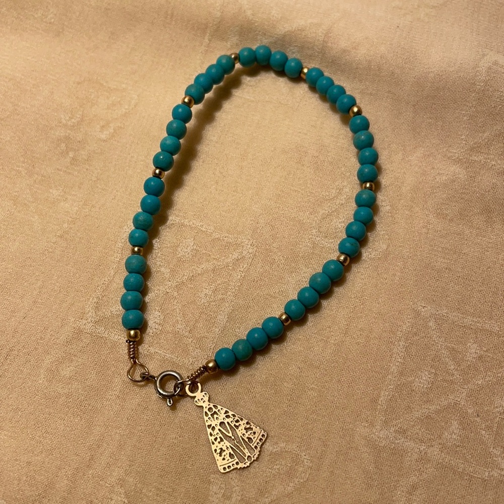 Turquoise and Gold Beaded Bracelet